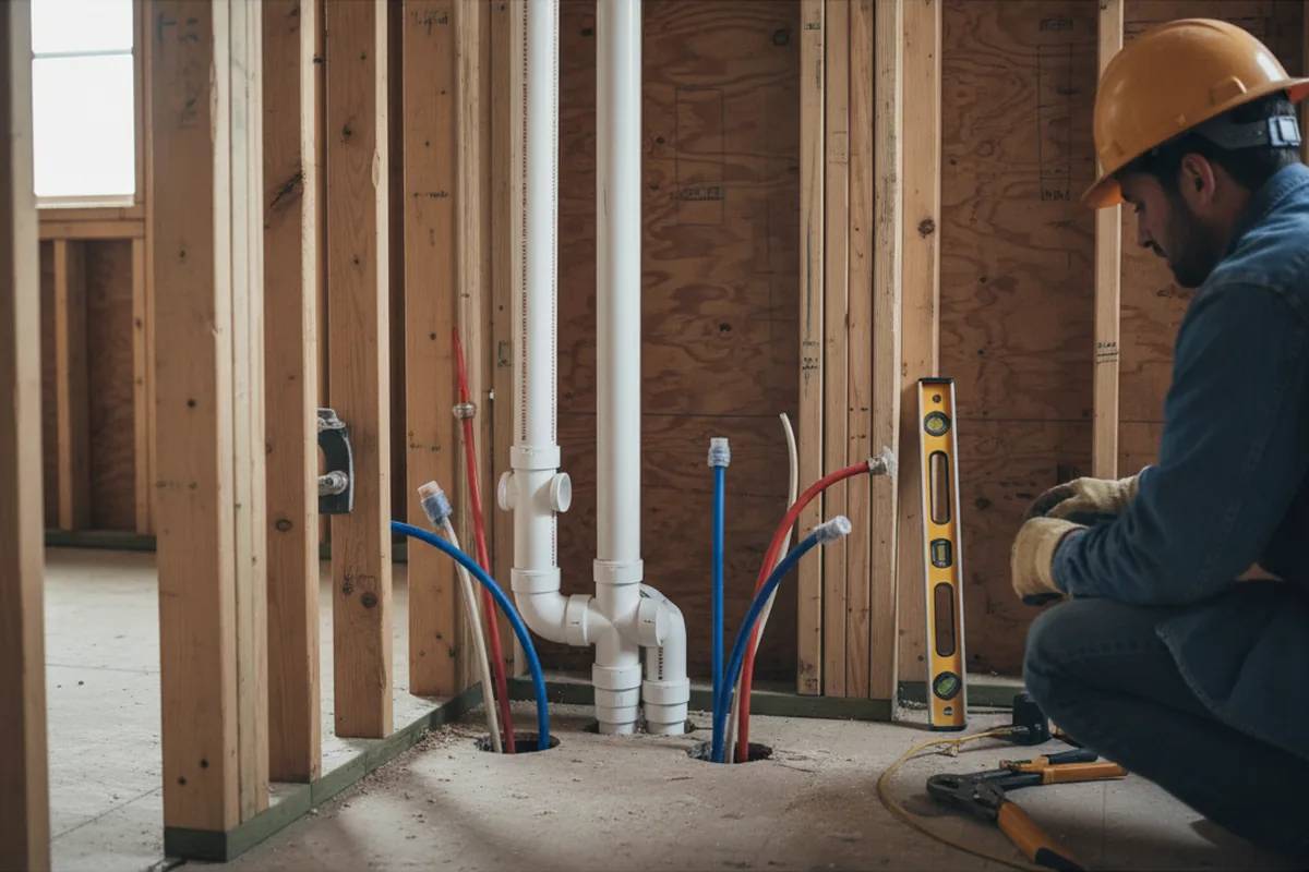 Drain and supply rough-in during Sump Pump Repair in Austin